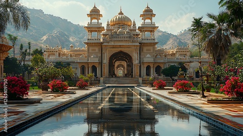 Majestic Indian Palace with Reflecting Pool Landscape