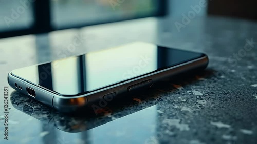 Smartphone resting on a sleek marble surface capturing serene moments