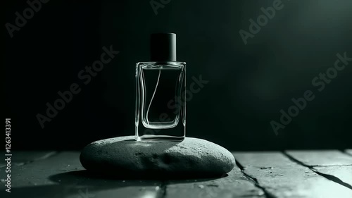 Captivating fragrance as art on stone under dramatic lighting