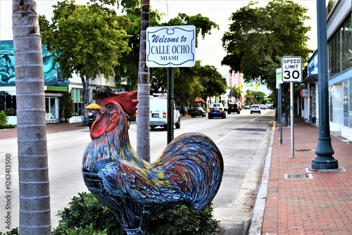 Calle Ocho sculpture and sign in Little Havana at Miami Florida photo