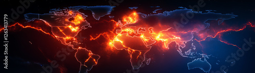 A vibrant depiction of seismic activity across a world map, showcasing illuminated fault lines and tectonic movements, emphasizing the dynamic and ever-changing nature of the Earth