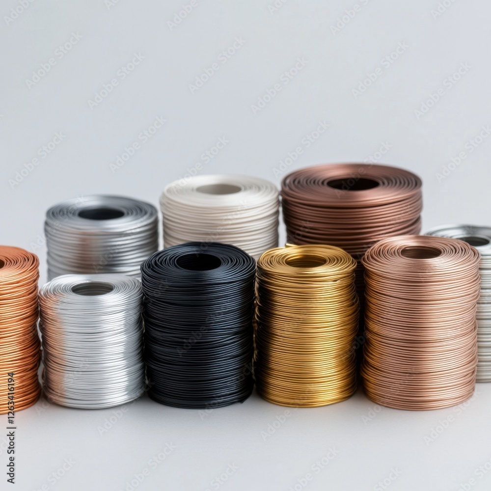 Various Metal Wire Rolls in Different Colors and Finishes for Craft and DIY Projects Various Metal Wire Rolls in Different Colors and Finishes for Craft and DIY Projects