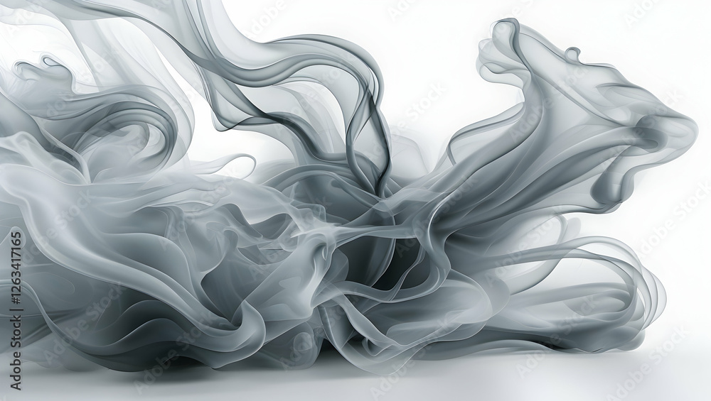 Gray smoke swirls, white background, ethereal texture, abstract form, dynamic motion, translucent layers, vapor effect, subtle contrast, fluid design. Gray smoke swirls, white background, ethereal texture, abstract form, dynamic motion, translucent layers, vapor effect, subtle contrast, fluid design.
