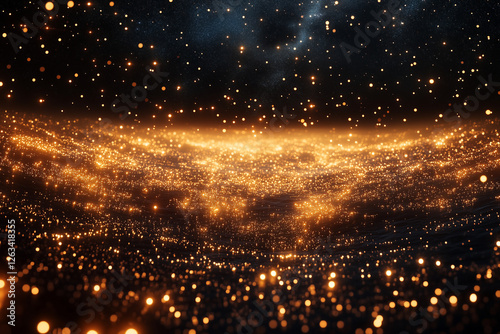 Wallpaper Mural A mesmerizing view of countless golden particles floating in a dark space, resembling a starry night sky or a cosmic landscape. The particles create a sense of depth and wonder. Torontodigital.ca