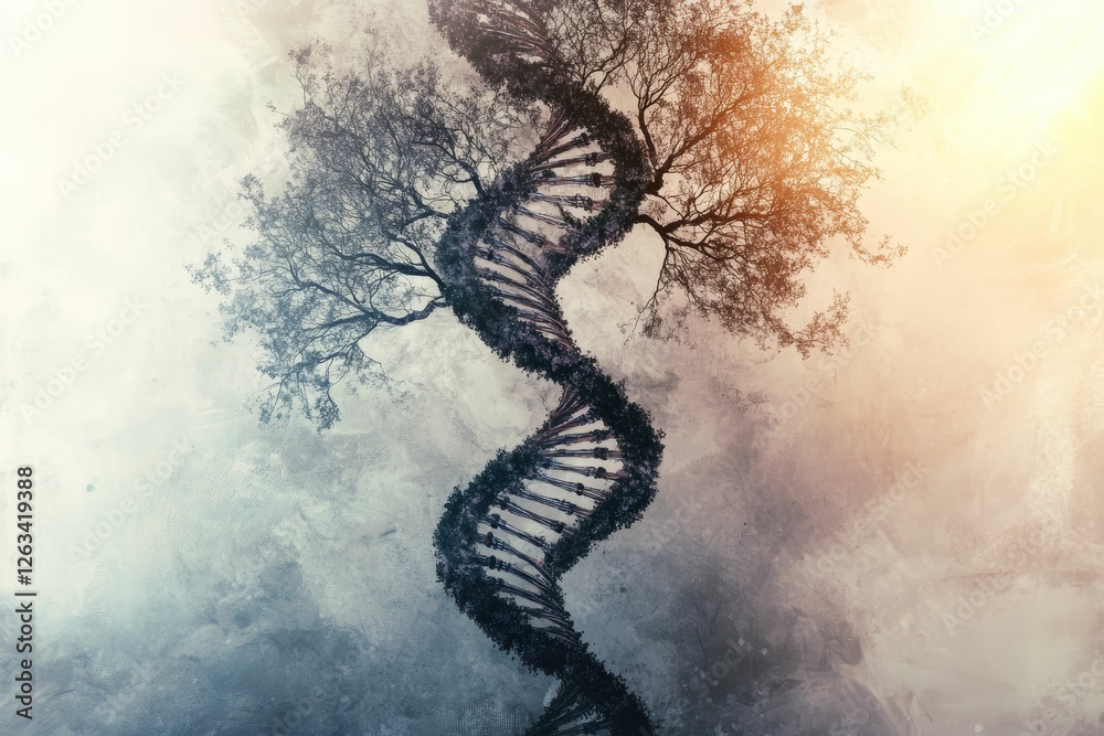 Obraz premium DNA helix tree of life, surreal art