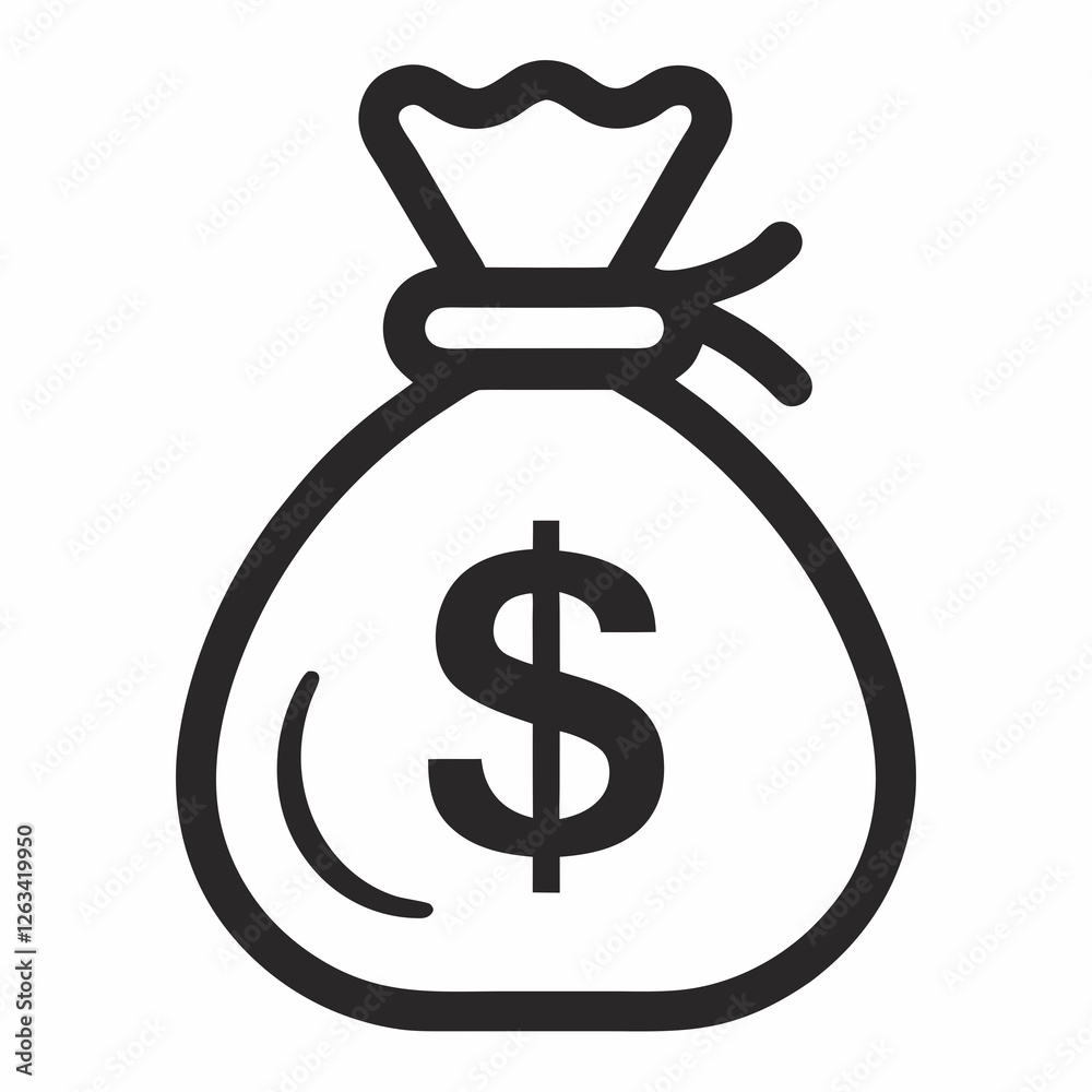 Simple black and white money bag icon with dollar sign Simple black and white money bag icon with dollar sign