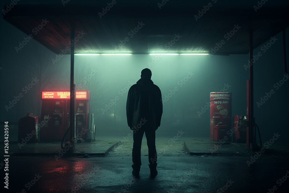 Generative AI illustration Filling a car with fuel at a gas station conceptual picture