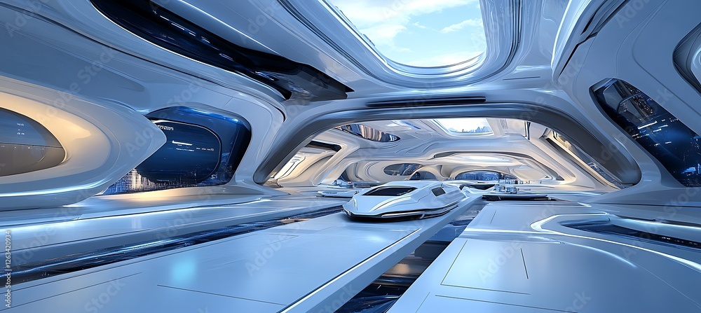 Fototapeta premium A futuristic transportation hub with sleek architecture, high-tech features, and efficient design
