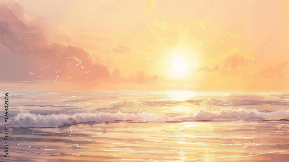 Fototapeta premium watercolor painting of a sunset
