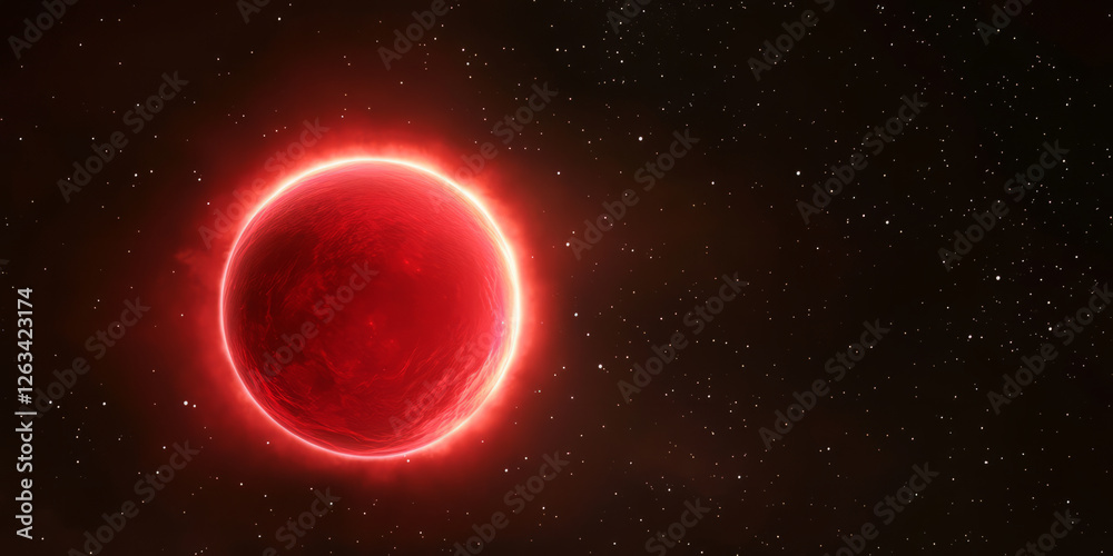 Obraz premium Close-up of a red dwarf star emitting flares of scorching plasma, illuminating the dark cosmos with an intense crimson glow.