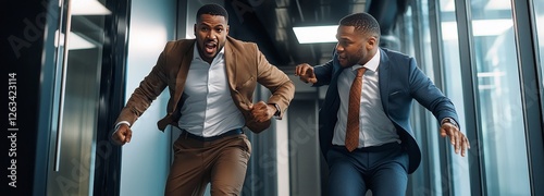 businessmen running in the office with competitive eagerness