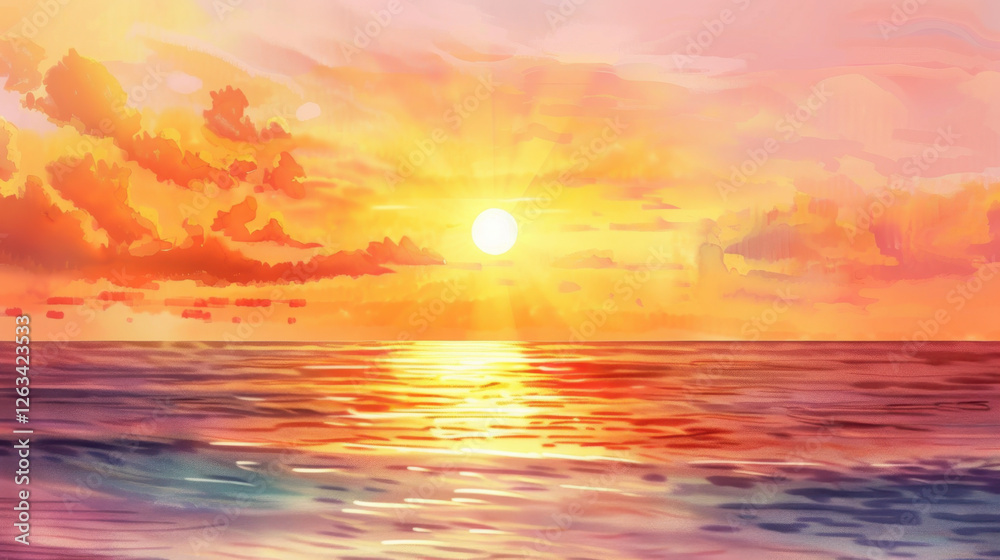 Obraz premium watercolor painting of a sunset