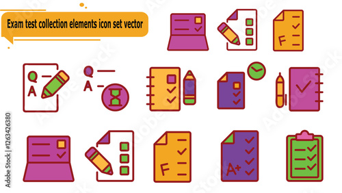 Exam test collection elements icon set vector