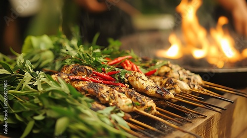Grilled Chicken Skewers with Herbs and Chili Peppers A Culinary Delight from the Outdoor Kitchen
