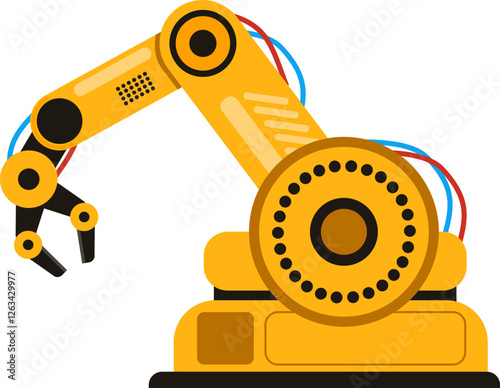 Yellow robotic arm holding something, representing advanced automation in manufacturing, industry 4.0, smart factory, and innovative production processes