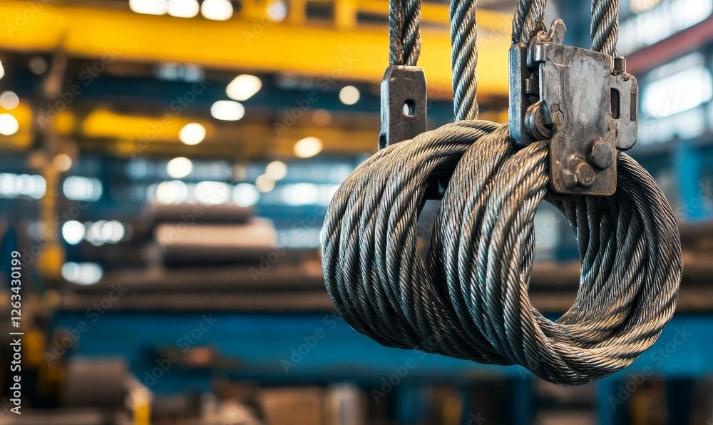 Obraz premium Industrial steel cables coiled, factory background