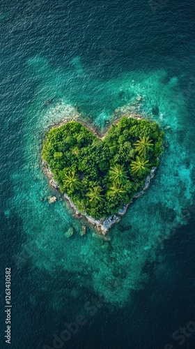 Heart-shaped Tropical Island Surrounded by Crystal Clear Water