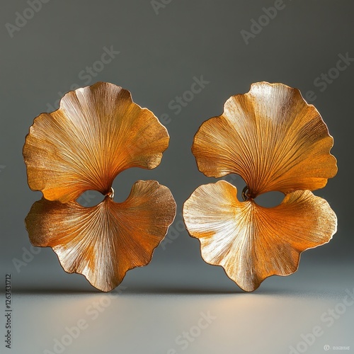 Ginkgo leaf-inspired metallic art with textured golden tones