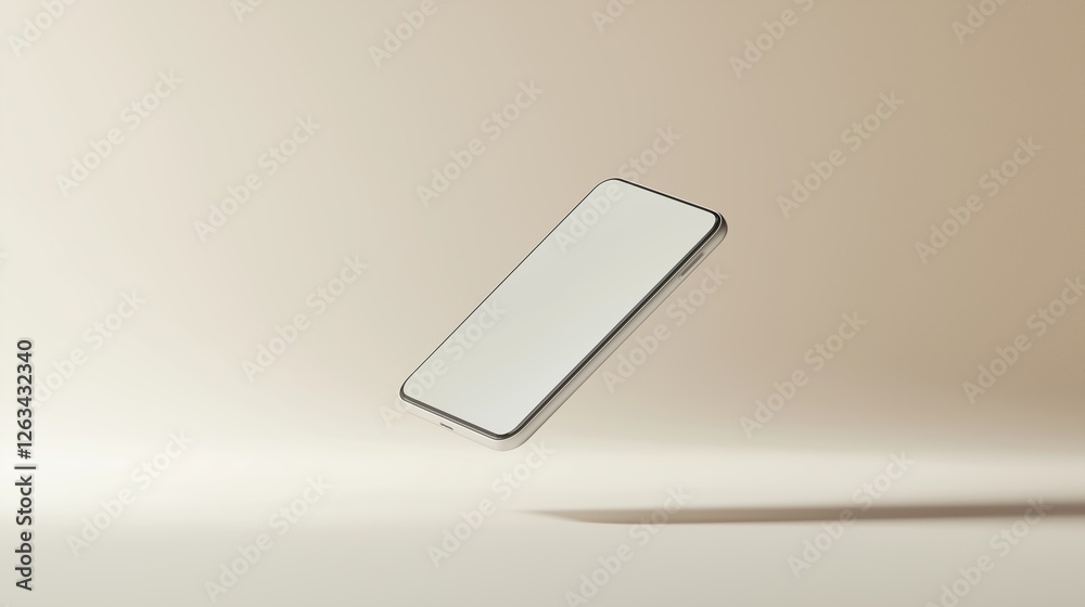 Floating smartphone on a soft, neutral background showcasing modern design and technology Floating smartphone on a soft, neutral background showcasing modern design and technology
