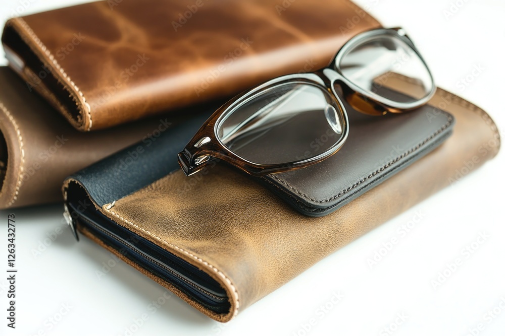 A pair of glasses sitting on top of a wallet A pair of glasses sitting on top of a wallet