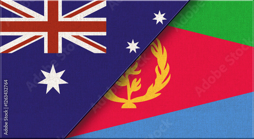 Flags of Australia and Eritrea. Australian and Eritrean National flas on Fabric photo