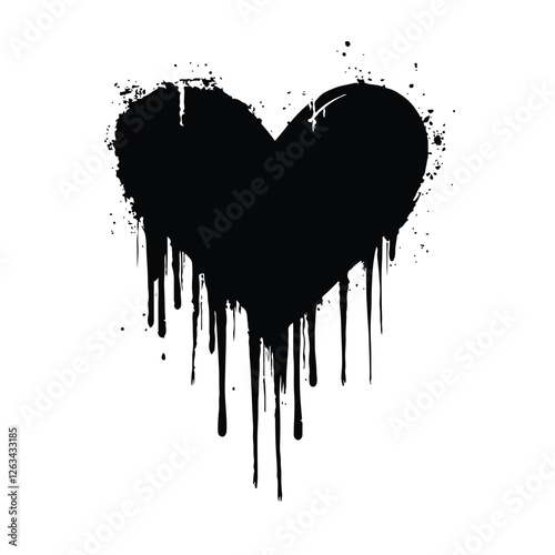 Dripping heart with ink splashes
