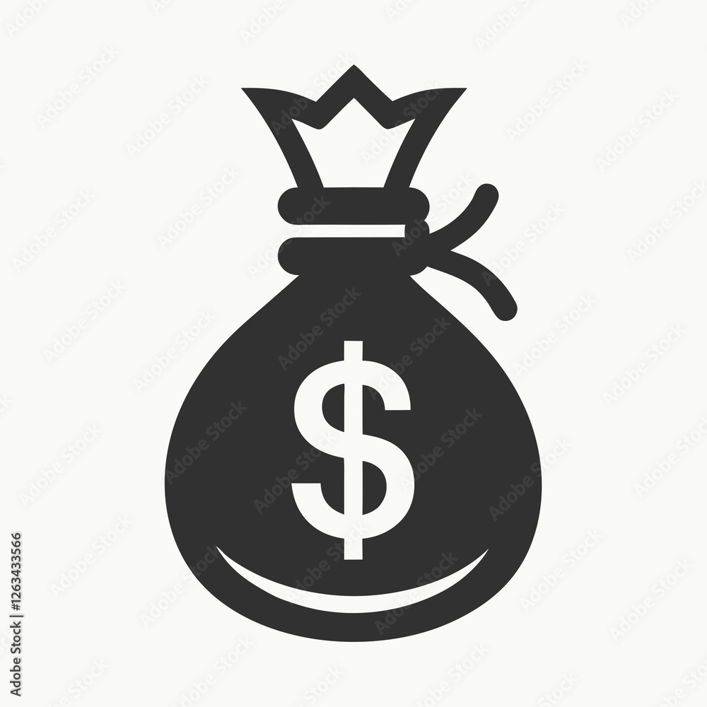 Simple black and white money bag icon with dollar sign Simple black and white money bag icon with dollar sign