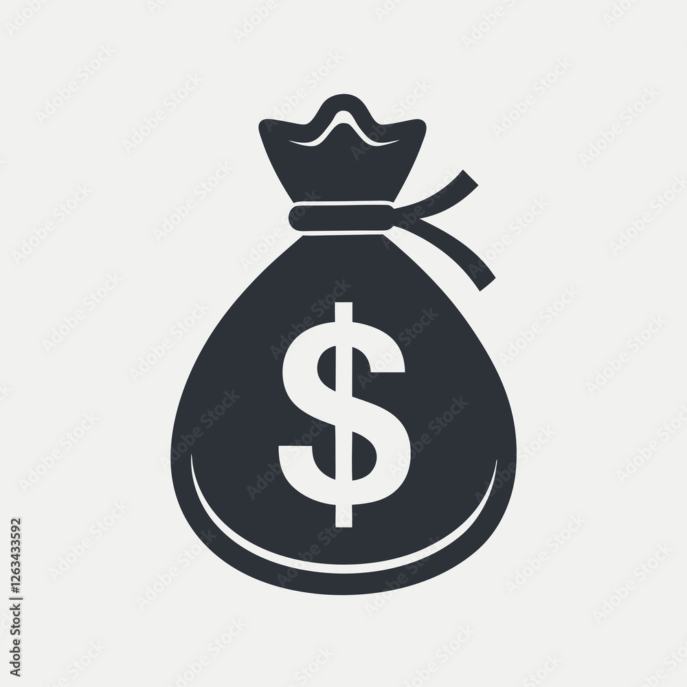 Simple black and white money bag icon with dollar sign Simple black and white money bag icon with dollar sign