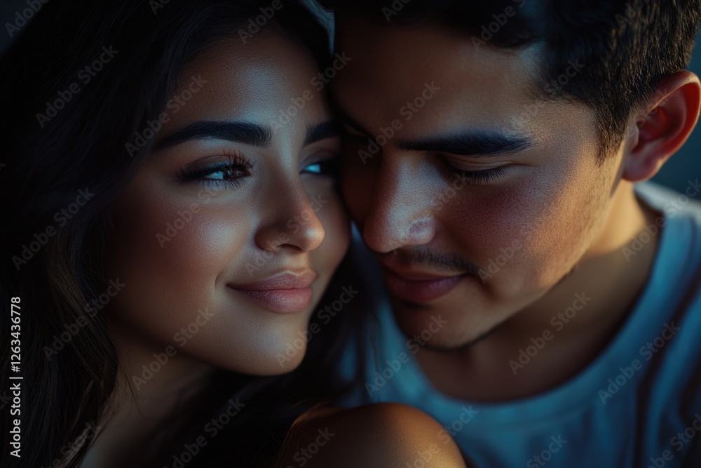 A man and a woman gaze into each other's eyes, conveying intimacy and connection