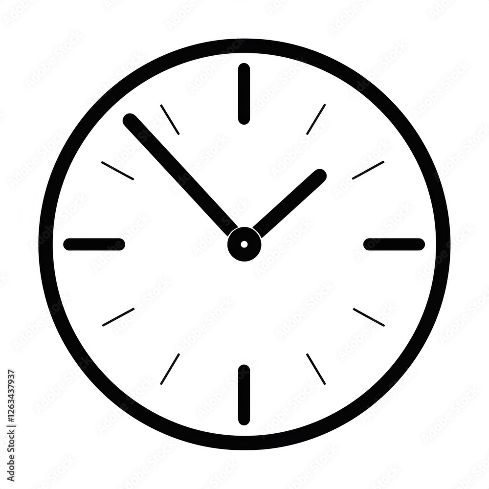 Simple black line clock with clean hour and minute markers Simple black line clock with clean hour and minute markers