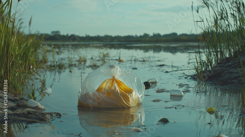 Plastic Bag Floating in a River