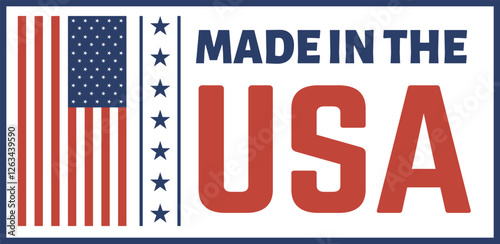 Rectangular composition featuring the stylized American flag and the slogan Made in the USA, promoting national pride and supporting local manufacturing