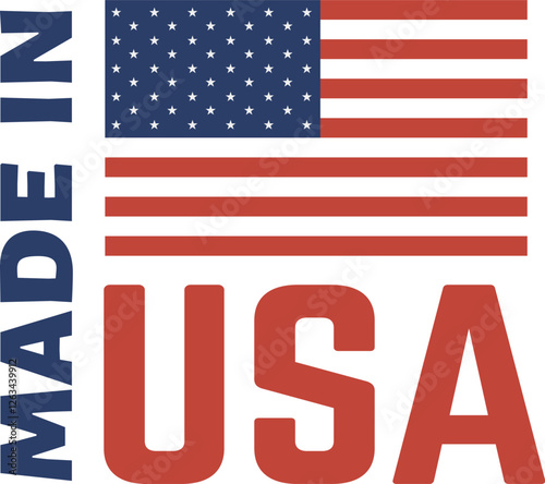 American flag and made in USA label are a patriotic symbol representing products manufactured in the United States of America, evoking national pride and quality