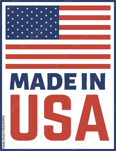 Free Download Rectangular vector illustration showcasing a Made in USA label adorned with the American flag, representing national pride and the origin of quality products - GFXLoad