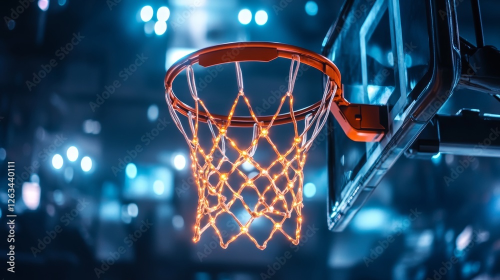 Basketball Hoop with Sci-Fi Animated Lights in Futuristic Arena Basketball Hoop with Sci-Fi Animated Lights in Futuristic Arena