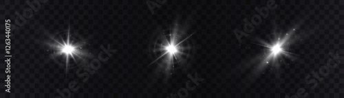 A set of bright lighting effects. Solar flare. Glow effect. Starbursts with flickering highlights. Beautiful flickering effect of light faces. Vector 10 EPS