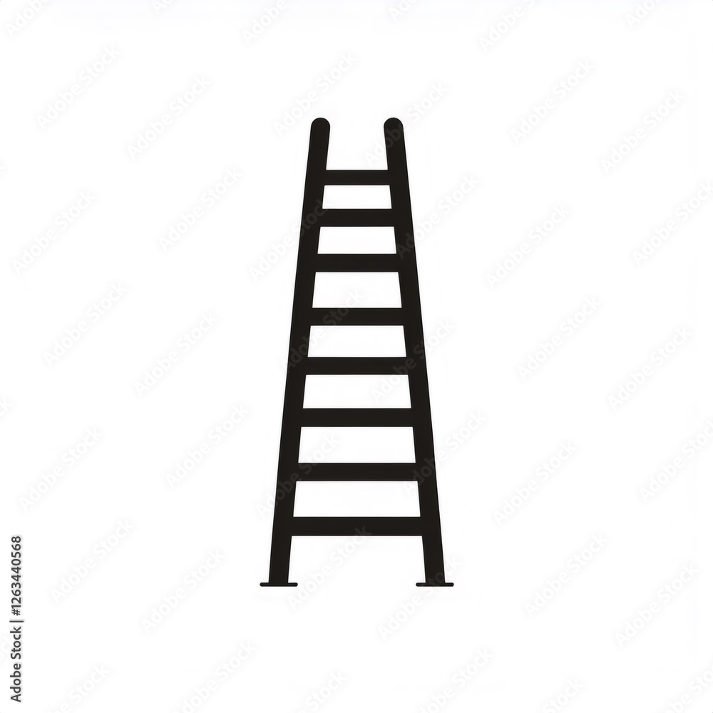 Sleek black ladder standing vertically against stark white backdrop, representing professional growth and personal success milestones Sleek black ladder standing vertically against stark white backdrop, representing professional growth and personal success milestones