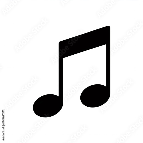 Black line art  icon of an eighth note on white background, symbolizing music composition and audio entertainment