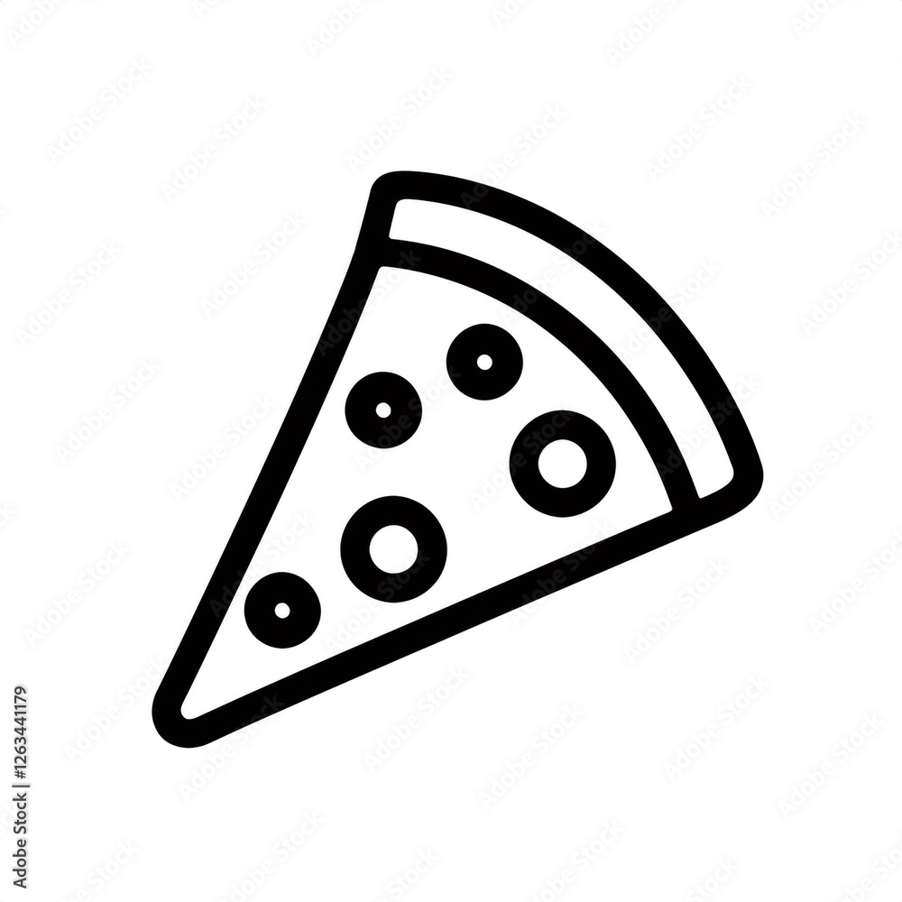 Black white  pizza slice featuring pepperoni toppings, floating against white background, perfect for culinary graphic design needs