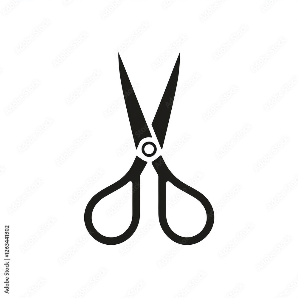 Black scissors icon isolated on white background, simple outline with two blades, illustration Black scissors icon isolated on white background, simple outline with two blades, illustration