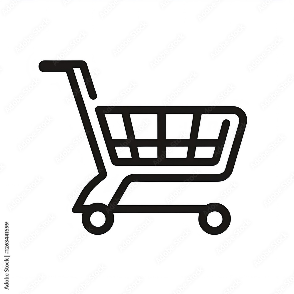 Minimalist black linear shopping cart icon isolated on clean white surface Minimalist black linear shopping cart icon isolated on clean white surface