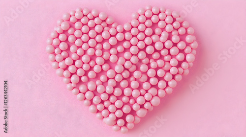 Valentine's Day Sweetness Pink Heart Made of Small Spheres on a Textured Pink Background, Love and Affection Theme, Sweet and Charming Design