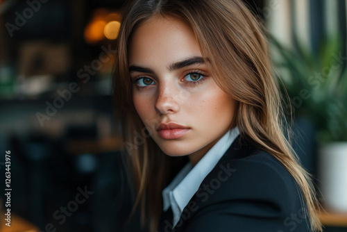 Wallpaper Mural Generative AI portrait of a confident businesswoman in professional office attire illuminated by warm light Torontodigital.ca