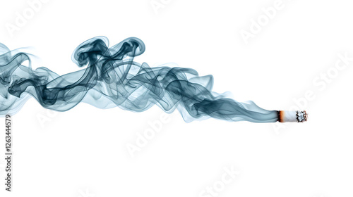 Cigarette Smoke Dispersing in the Air Indoor Setting Photographic Image Minimalist Environment Close-Up View Concept of Smoking and Health Risks photo