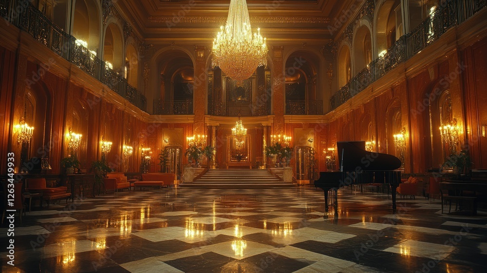 Fototapeta premium Grand Piano in Opulent Mansion Hall