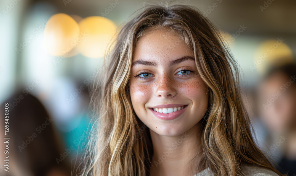 Capturing Youthful Joy: A Portrait of a Smiling Girl Radiating Confidence and Natural Beauty in a Bright and Cheerful Atmosphere Capturing Youthful Joy: A Portrait of a Smiling Girl Radiating Confidence and Natural Beauty in a Bright and Cheerful Atmosphere