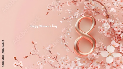 Celebration of Women's Day with Blossoms and a Stylish Number Eight