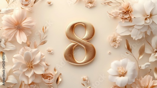Celebrating International Women's Day with floral decoration and number eight on March 8