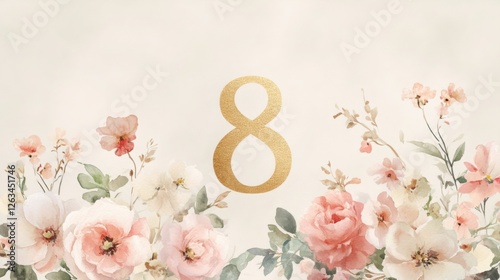 Celebration of International Women's Day with floral design featuring the number eight