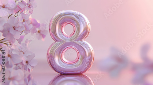 Celebrating International Women's Day with artistic number eight and cherry blossoms